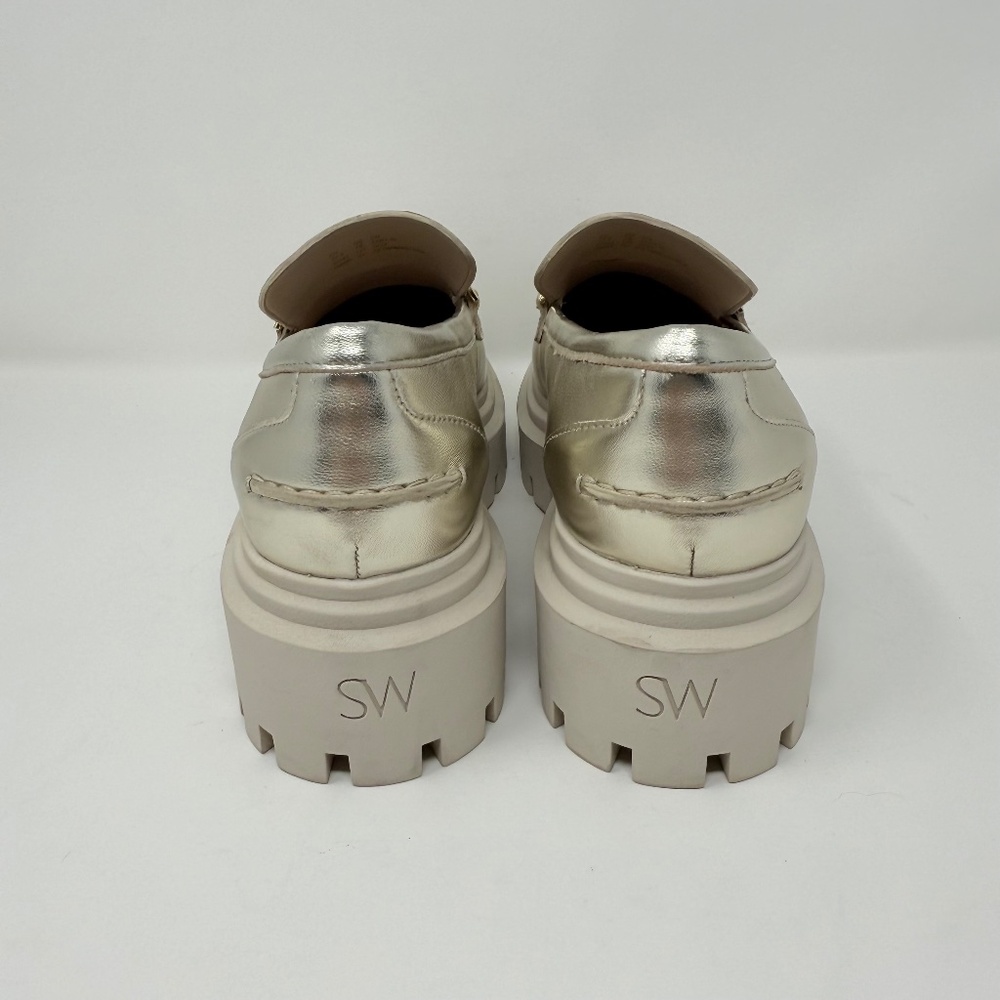 New Stuart Weitzman Perla Ultra Lug Sole Loafers Platino Gold Sz 7 - Picture 6 of 14